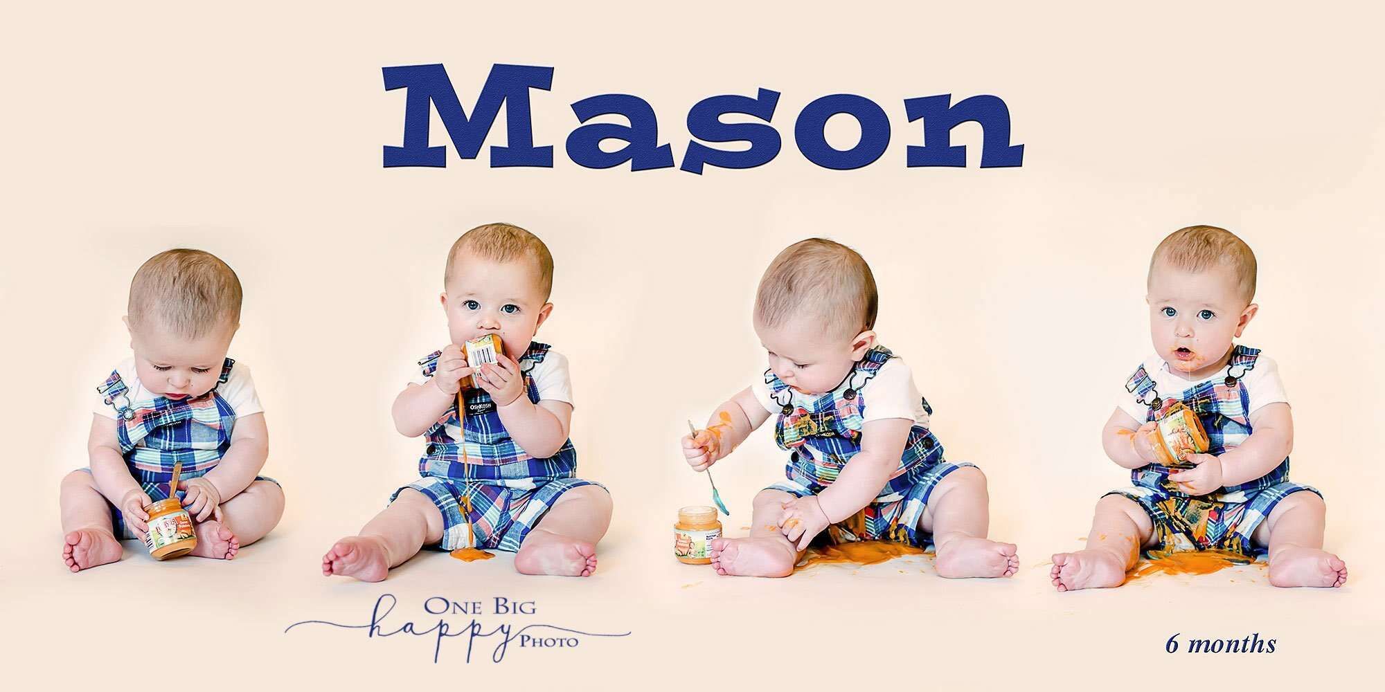 six month old eating baby food 4 images