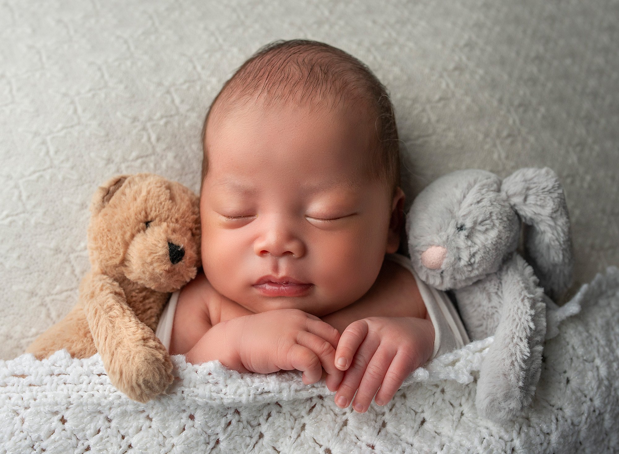 Baby Boy Newborn Photos newborn baby boy fast asleep snuggled in between a teddy bear and a bunny