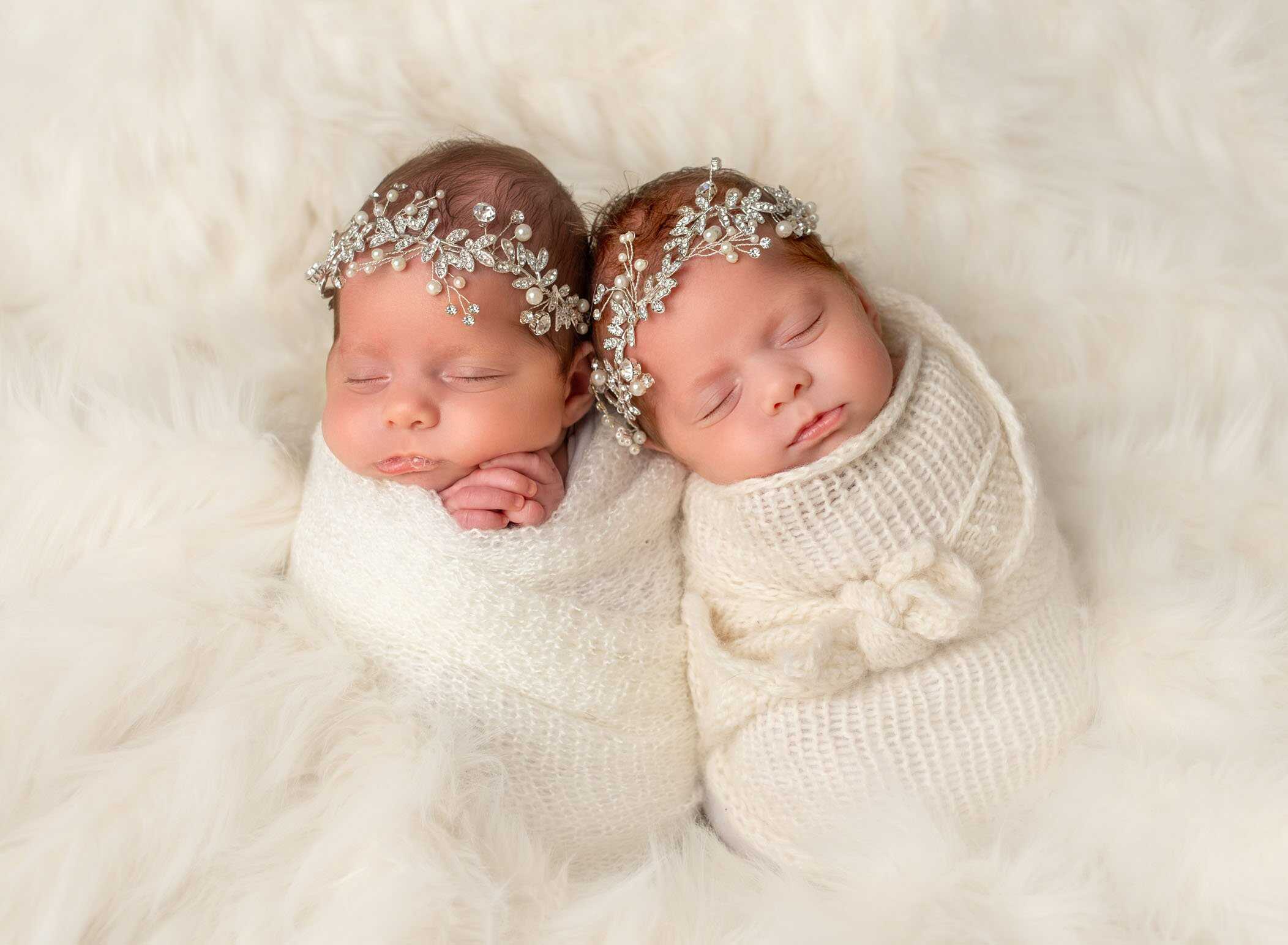 Newborn Identical Twin Girls Studio Shot Identical Twin Girls Sleeping