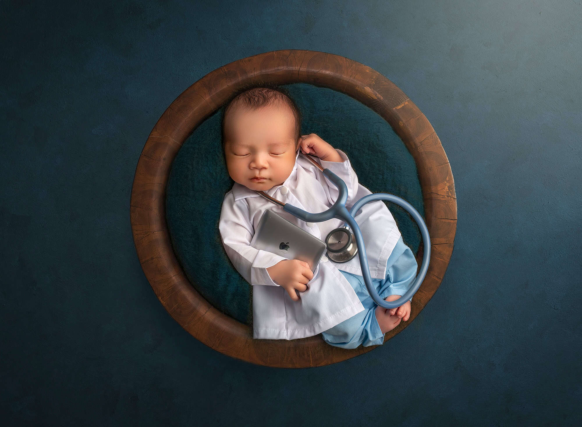 best newborn photographer CT newborn baby dressed as a doctor