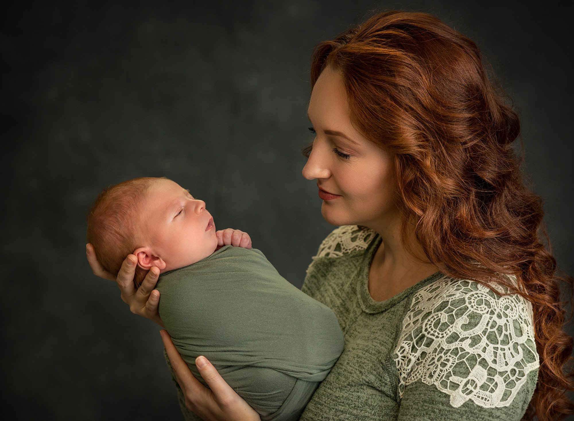 Single Mom Newborn Photoshoot Red Hair Mom and Baby Boy
