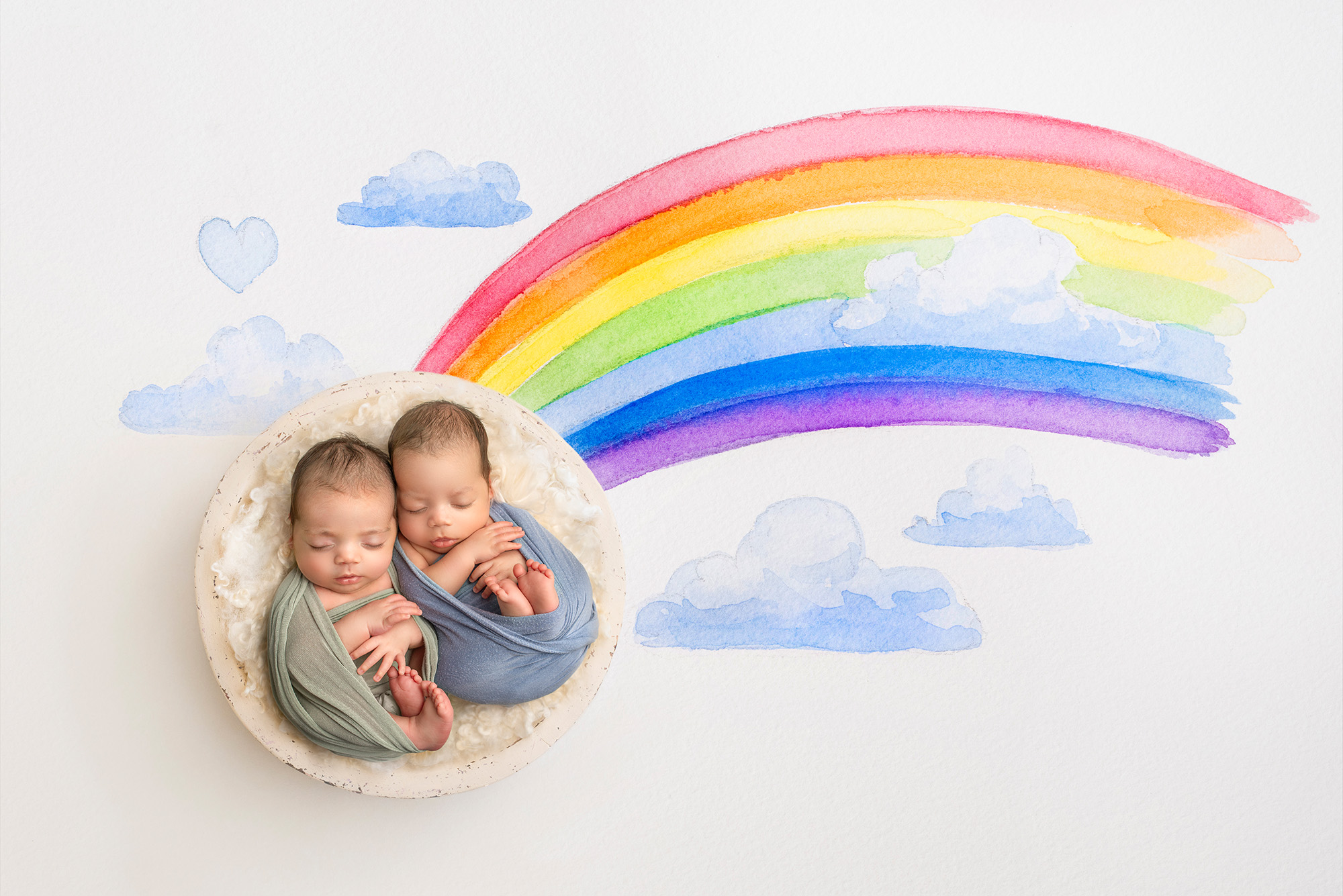best time to take newborn photos sleeping twins at the end of a rainbow